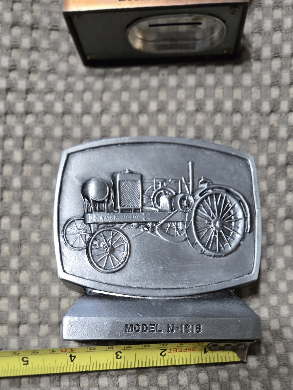 John Deere Silver Metal Waterloo Boy Tractor Piggy Bank
